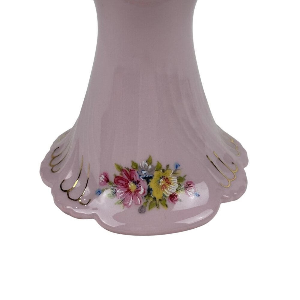 Vintage 40s Pink Candleholder Gold Floral Porcelain Leander 1946 RGK - Picture 3 of 7
